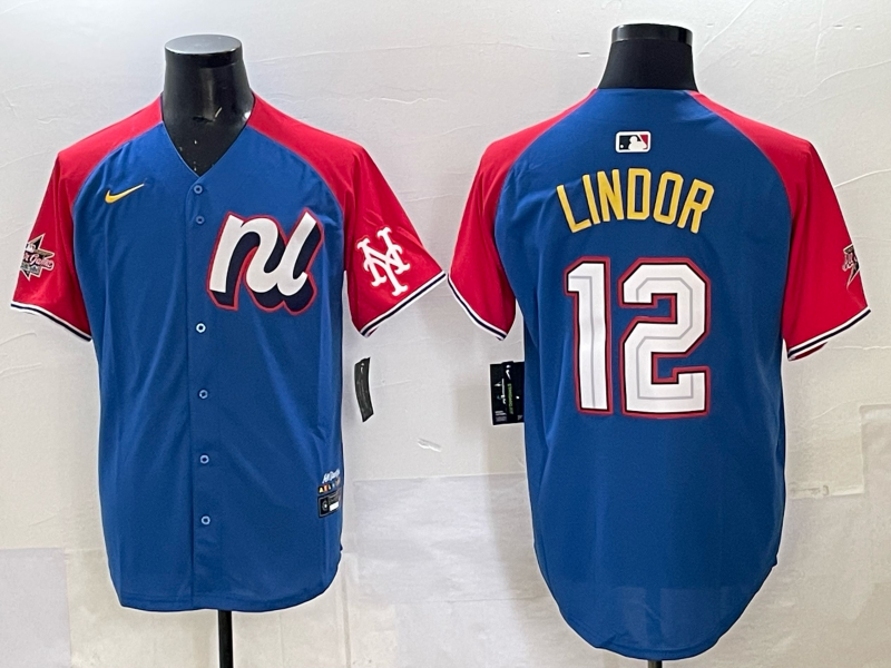 Men New York Mets 12 Lindor Blue white All star 2025 Nike MLB Jersey 003